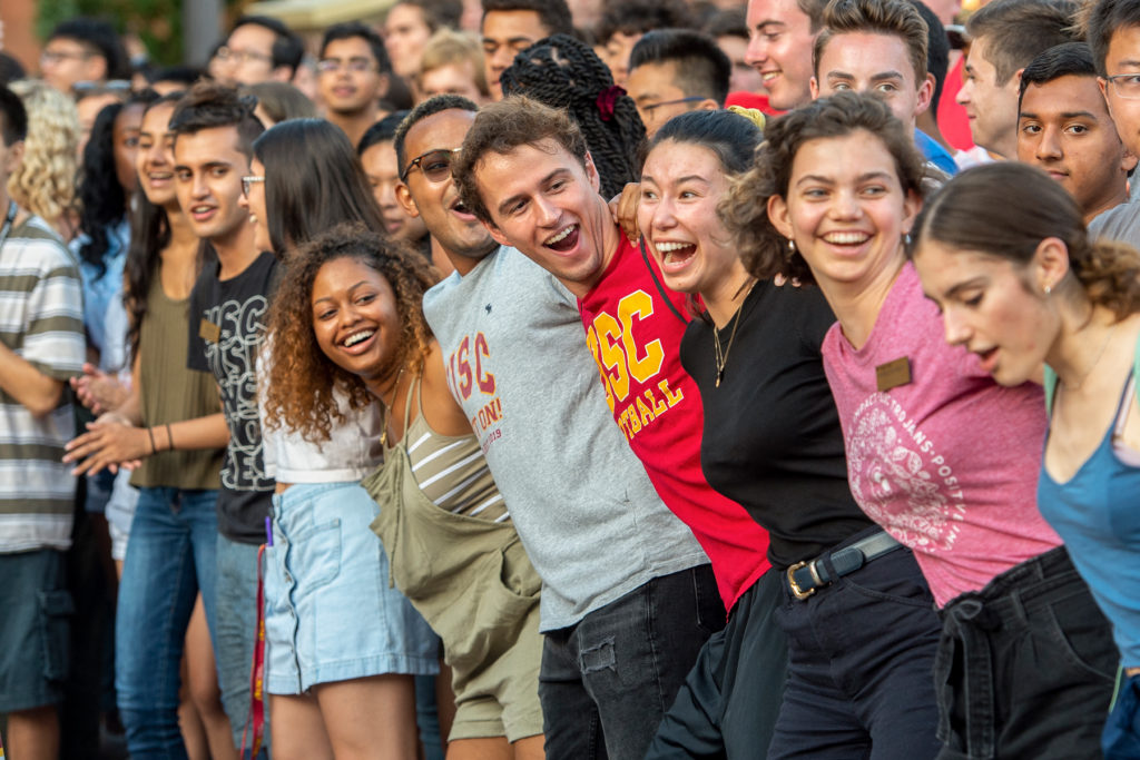 Students in the class of 2023 participate in an orientation event.